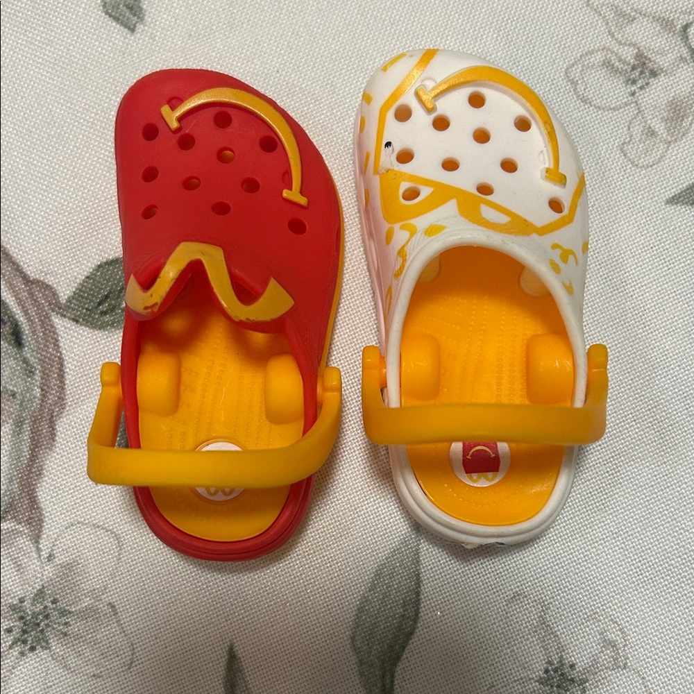 2 Kids Red and White Clogs and yellow red